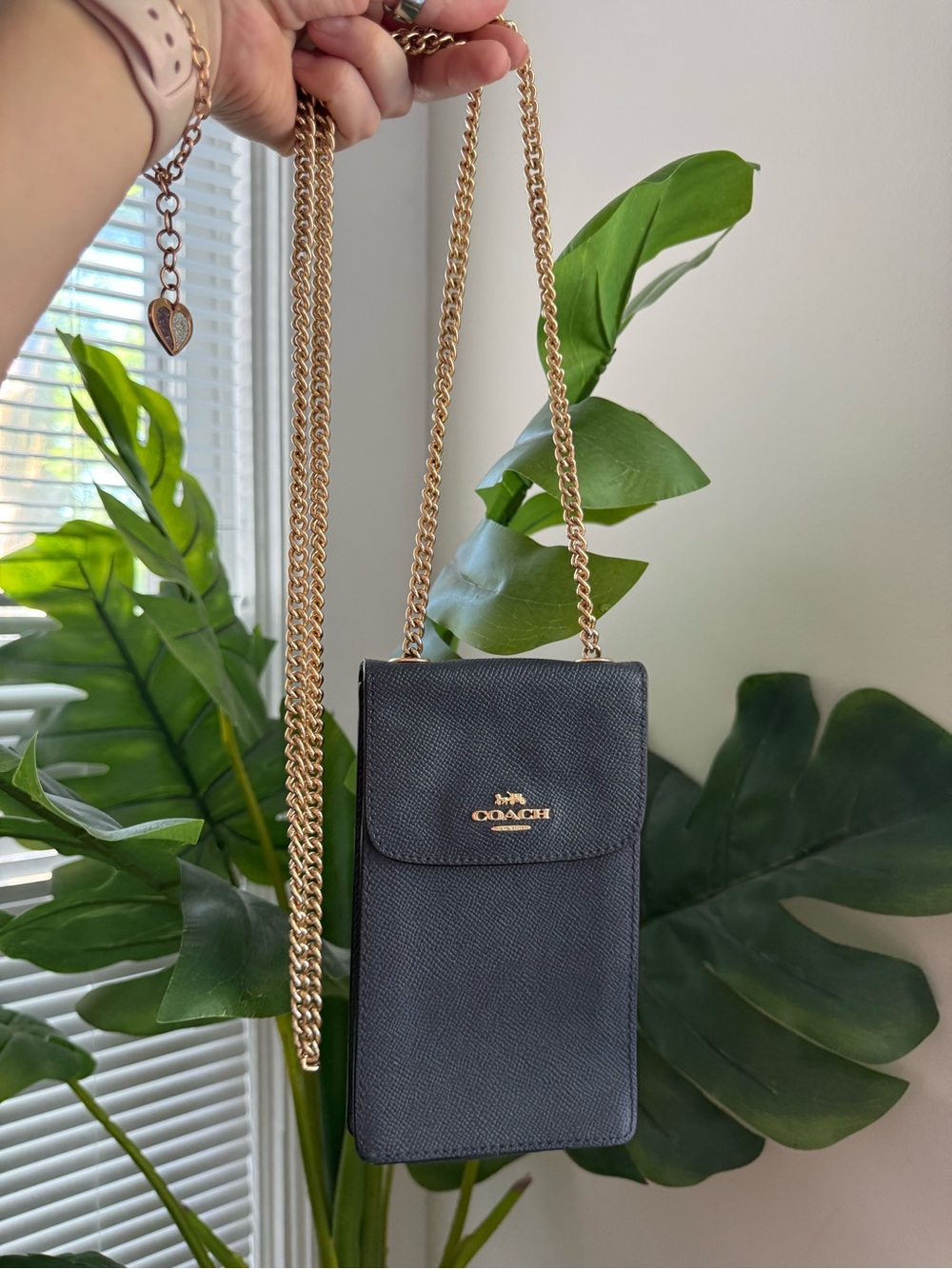 Coach navy Crossbody Phone Pouch with Gold Chain Strap